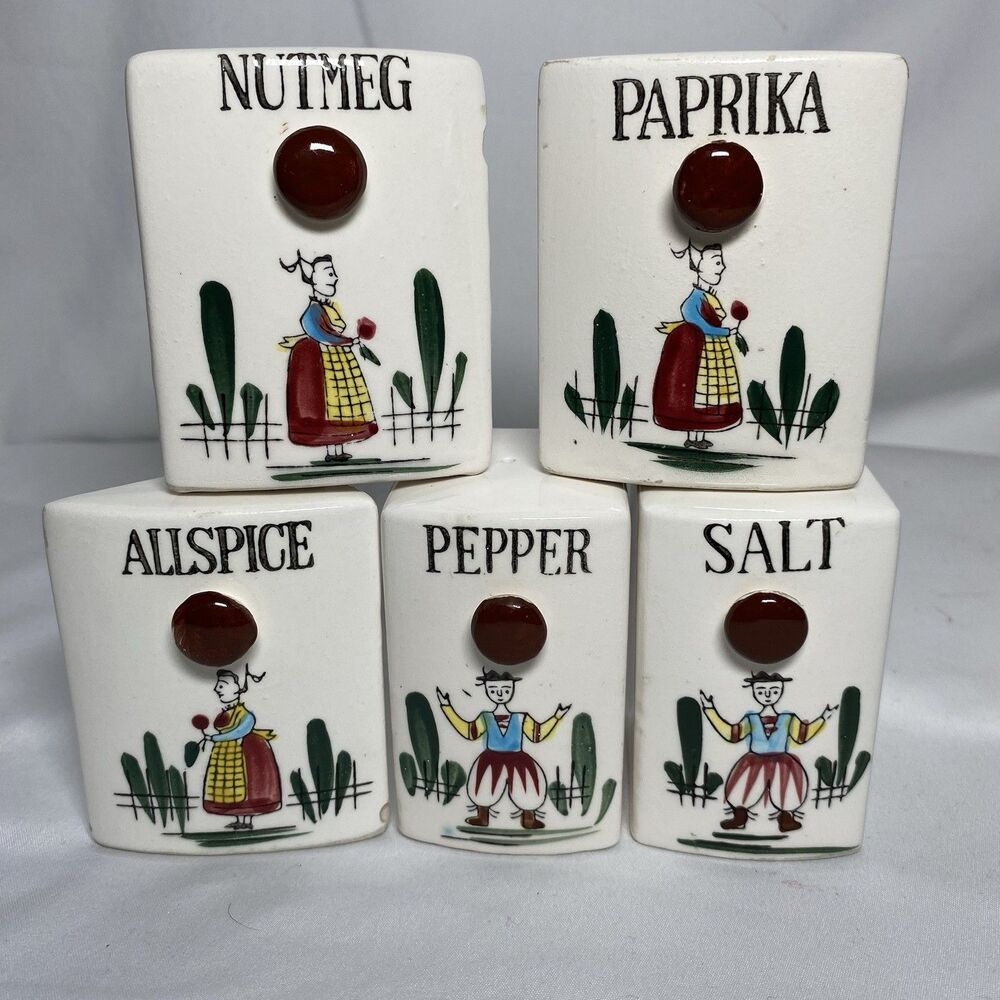 Vtg Ceramic Spice Shakers Nutmeg Paprika Allspice Pepper Salt Replacements *READ